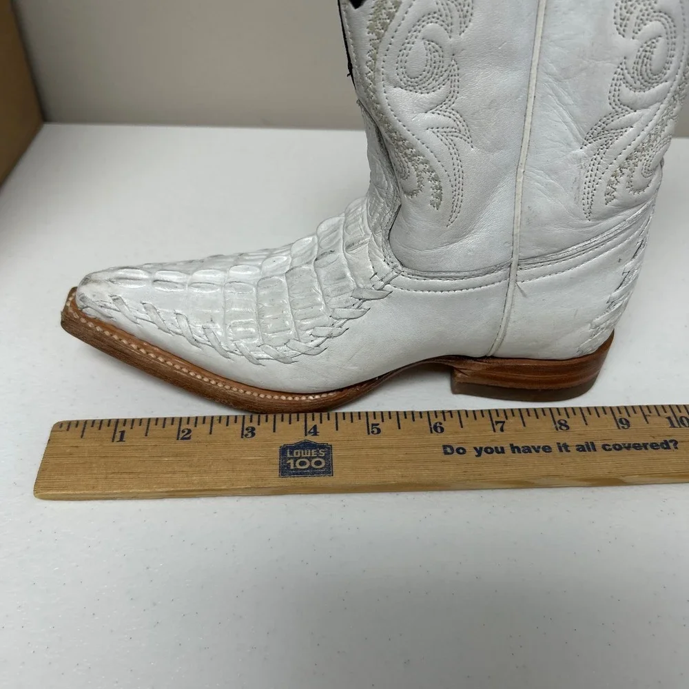 Aguila Real Cowboy Boots Kids MEX 19 US 12C White Leather Black Cross Alligator